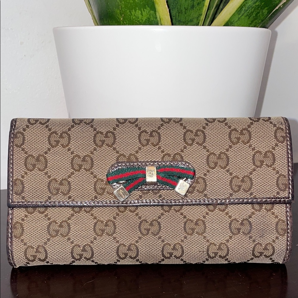 Gucci Brown Wallet with Red and Green Accents